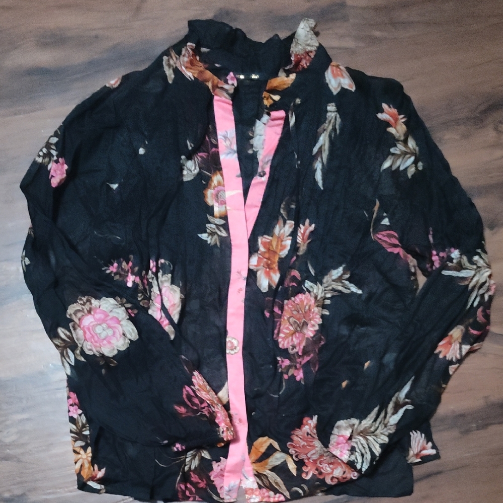 Kobi Halperin Black Blouse with Floral Accents